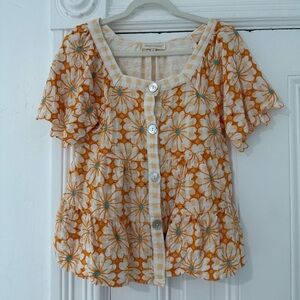 Grand & Greene Floral Lace Blouse in Orange and Cream
